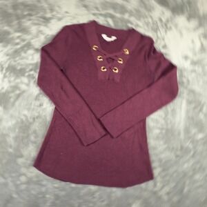 No Boundaries Junior's String Tied Front Red Shirt Size M 7-9 Long Sleeves